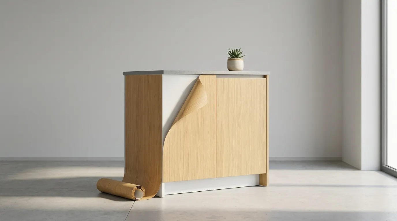 Retiro de recubrimiento adhesivo en un mueble de cocina con espátula no metálica